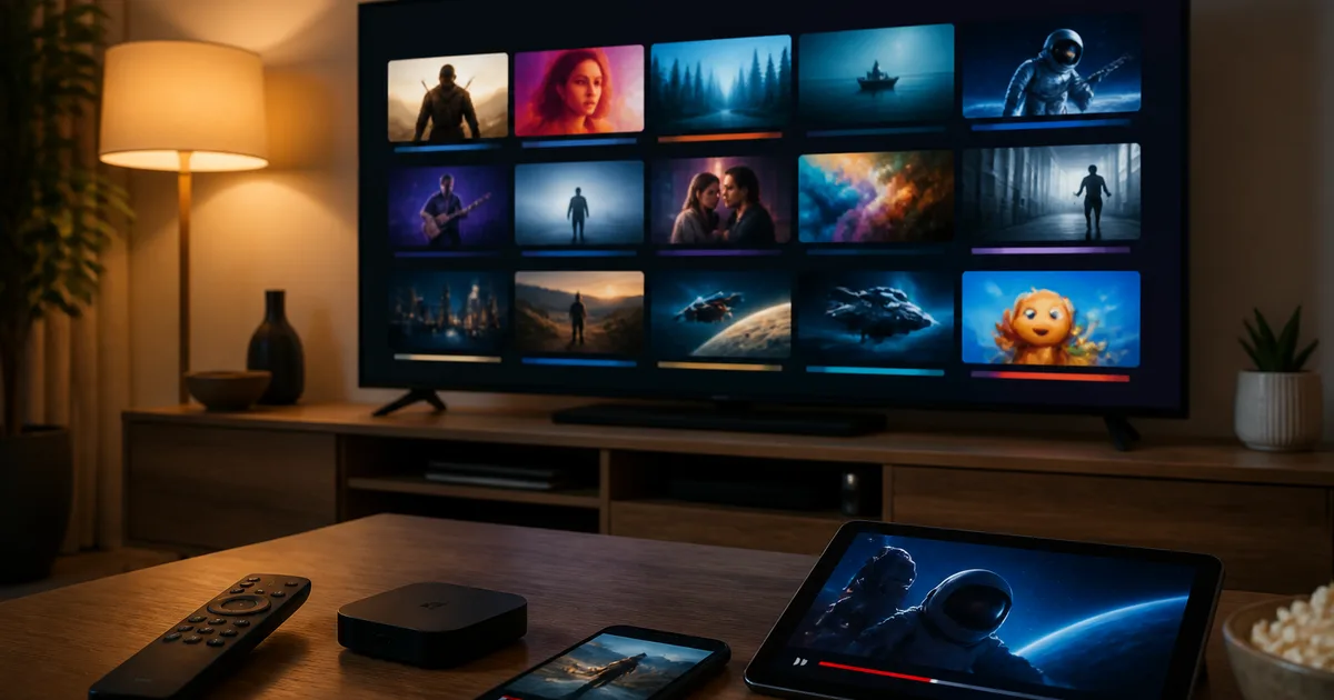 Best IPTV app abroad running on Apple TV, Fire TV Stick, Smart TV and a phone in an expat living room